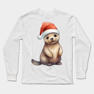 California Sea Lion in Santa Hat Long Sleeve T-Shirt